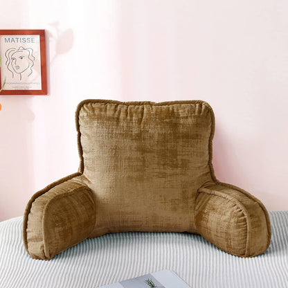 DIY Assembly Art Velvet Backrest Reading Bed Rest Pillow with Arms & Pockets, 18" H for Sitting in Bed Couch Sofa, Back Support Cushion with Removable Cover, 20"x18"x17", Aqua