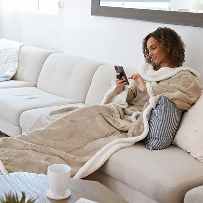 Catalonia Sherpa Wearable Blanket with Sleeves and Pocket for Adults