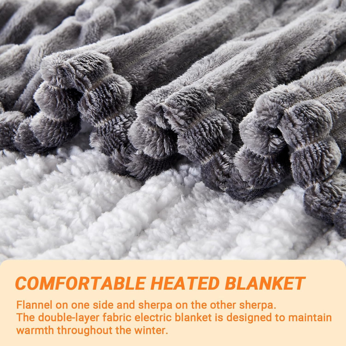 Heated Blanket Electric Throw, Soft Flannel Heating Blanket with 8 Hours Auto Off 10 Fast Heating Levels Machine Washable Sherpa Heated Blanket with Overheating Protection
