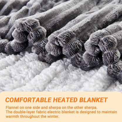 Heated Blanket Electric Throw, Soft Flannel Heating Blanket with 8 Hours Auto Off 10 Fast Heating Levels Machine Washable Sherpa Heated Blanket with Overheating Protection