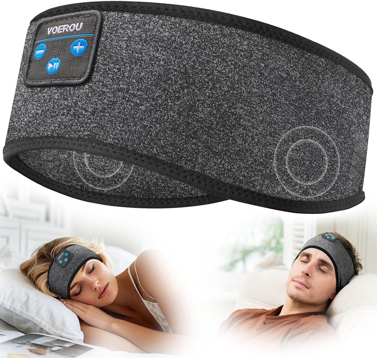 Voerou Sleep Headphones Bluetooth 5.4 Headband, Breathable Sports Headband Sleeping Headphones Eye Mask Music Earbuds, Perfect for Sleep Exercises Workout Yoga Travel, Cool Tech Gadgets Gifts for Men