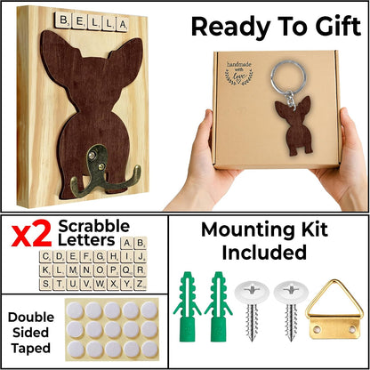 Dog Leash Holder Wall Mount, Pet Harness Hanger with Scrabble Letters, Dog Collar Organizer for Entryway, Memorial Cat Leash Holder for Wall, Pet Loss Gifts, Keepsake, Home Decor PF212-NAT
