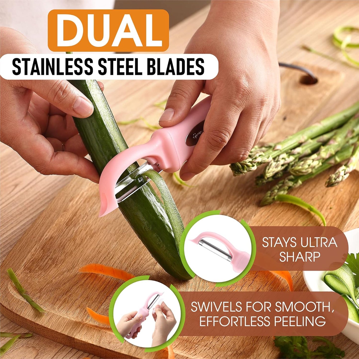 Spring Chef Swivel Potato Peeler for Kitchen w/ Soft Grip Handle, Mango | Premium Vegetable Peeler w/ Sharp Stainless Steel Blades, Multifunctional Food Peeler for Apple, Carrot, Cucumber, Fruit