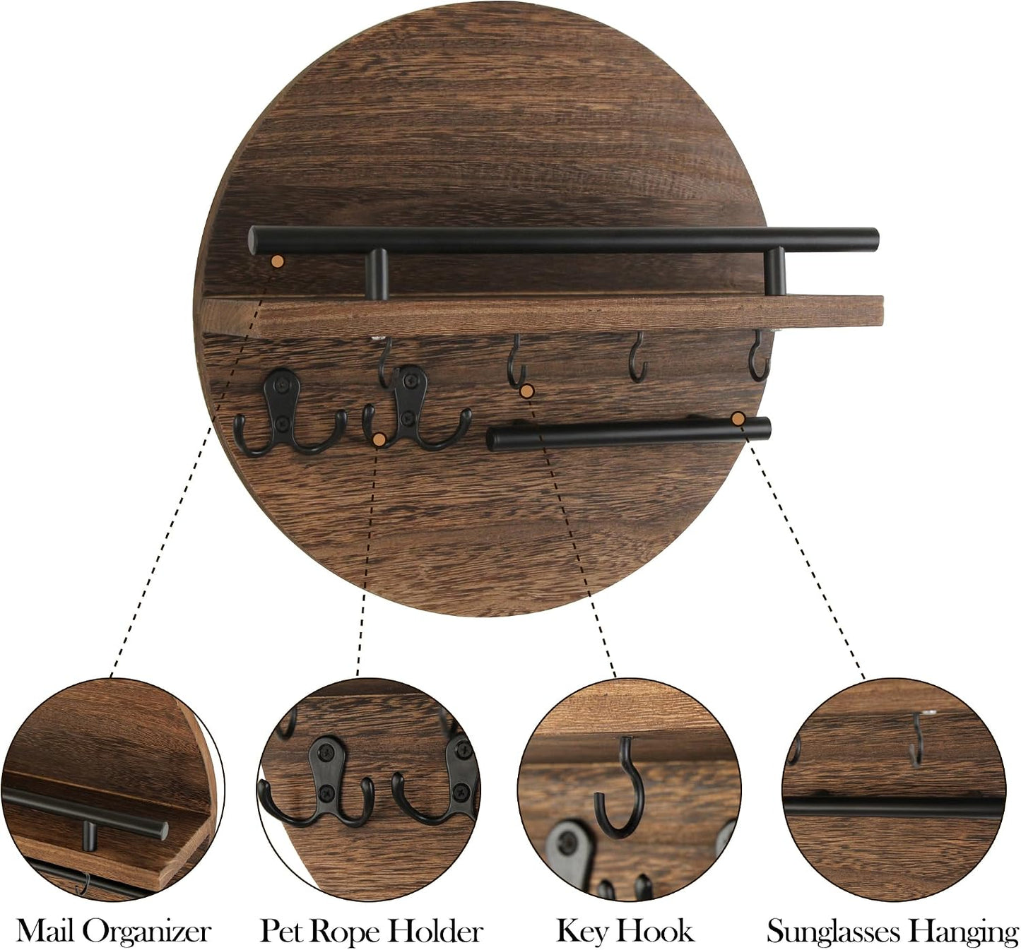 Gurfuy Key Holder for Wall with Shelf - Wood Mail Organizer and Rack with Shelf Hooks Wall Mounted for Entryway Decor Magazines Letter Storage Farmhouse Living Room Bedroom Doorway Green