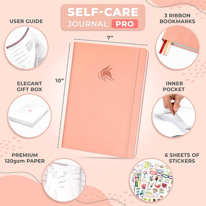 Clever Fox Self-Care Journal PRO for Women, Mental Health, Seashell | Guided daily life reflection, wellness, gratitude, and mood prompts, habit tracker, 7x10 in, eco leather hardcover
