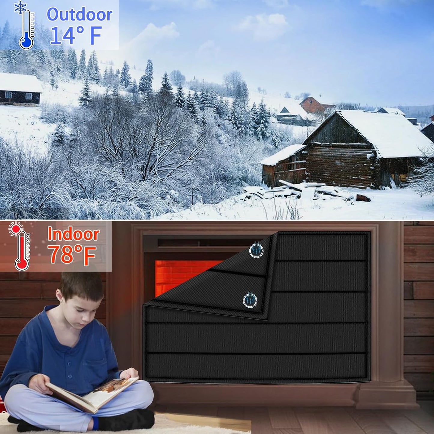 Magnetic Fireplace Cover 39"x32" Fireplace Draft Stopper Blocker Indoor | Fire Place Cover with Built-in 12 Strong Magnet for Iron Fireplace Frame Fireplace Screen