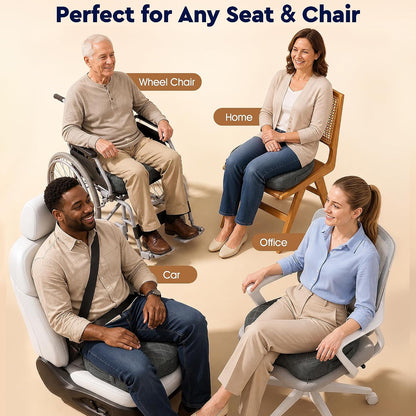 TushGuard Office/ Car Seat Cushion, Non-Slip Sciatica & Back Coccyx Tailbone Pain Relief Chair Pad, Memory Foam Butt Pillow for Computer Desk, Wheelchair, Driving (Black)