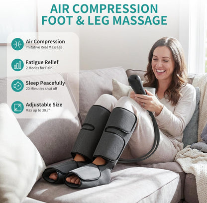 Nekteck Leg Compression Massager for Circulation and Relaxation | FSA Eligible HSA Foot and Calf Massage, 2 Modes, 3 Intensities, 20 Mins Auto-Off, Hand-held Controller, Adjustable Leg Wraps