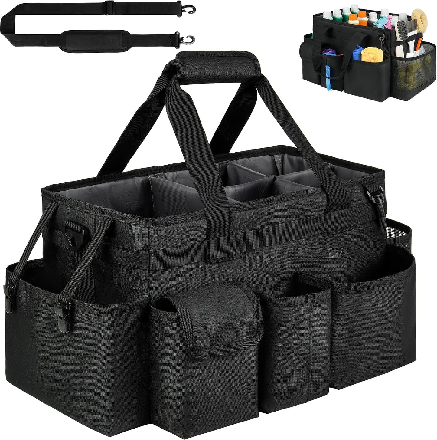 Cleaning Caddy Bag,Large Cleaning Supplies Organizer with Handle for Housekeepers,Purple