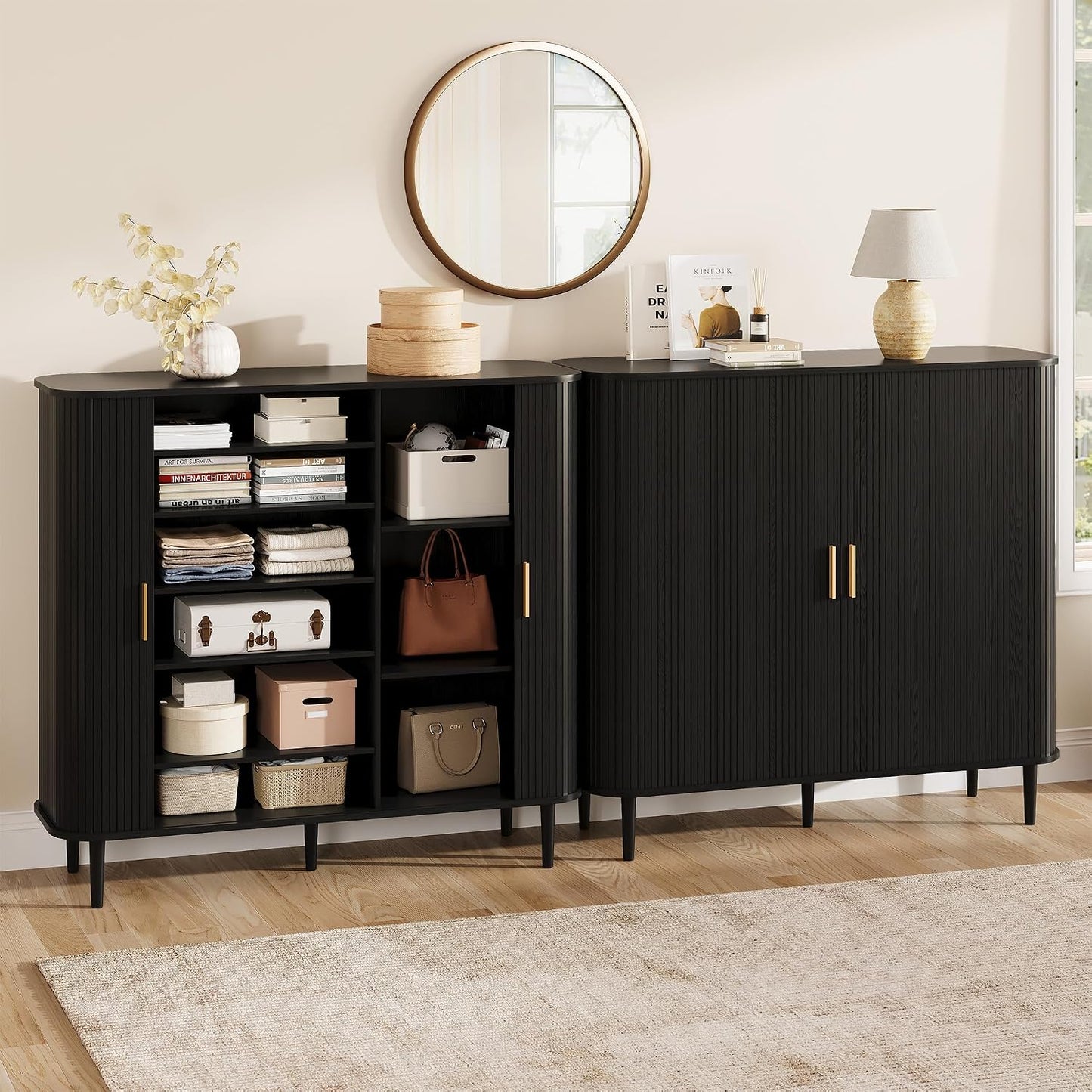 DHH Shoe Storage Cabinet with Sliding Door, 6-Tier Shoe Cabinet with Adjustable Shelves, Modern Freestanding Shoe Storage Organizer for Entryway, Hallway, Living Room (Walnut, 47 ")