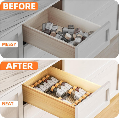 MUDEELA Clear Spice Drawer Organizer, 4 Tier- 2 Set (8 Packs) Spice Rack for Drawer, Expandable From 11" to 22" Kitchen Seasoning Organizers and Storage for Drawer (Jars not included)