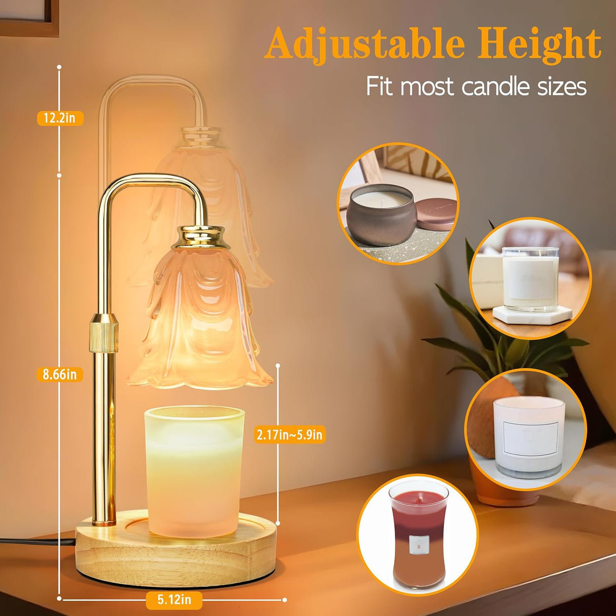 XJZJY Pink Flower Candle Warmer Lamp with Timer, Birthday Gifts for Women