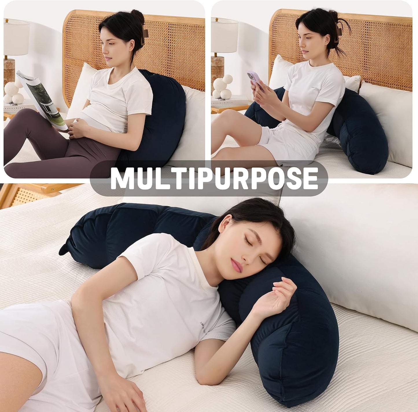 Peallow(Pat. Pend) – Long Round Body Pillow for Adults, Bolster Pillow for Sleeping, Soft and Supportive Pillow for Sleeping & Lumbar Support (Green-White, 29.5")