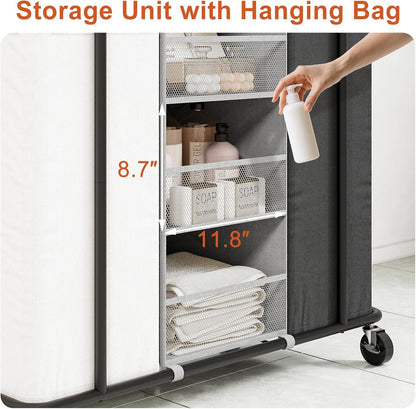 WOWLIVE Laundry Sorter 2 Section, 200L Rolling Laundry Hamper with Wheels | Laundry Cart with Steel Frame, Laundry Basket with Hanging and Removable Bag, Storage Unit Basket Organizer for Dorm, Beige