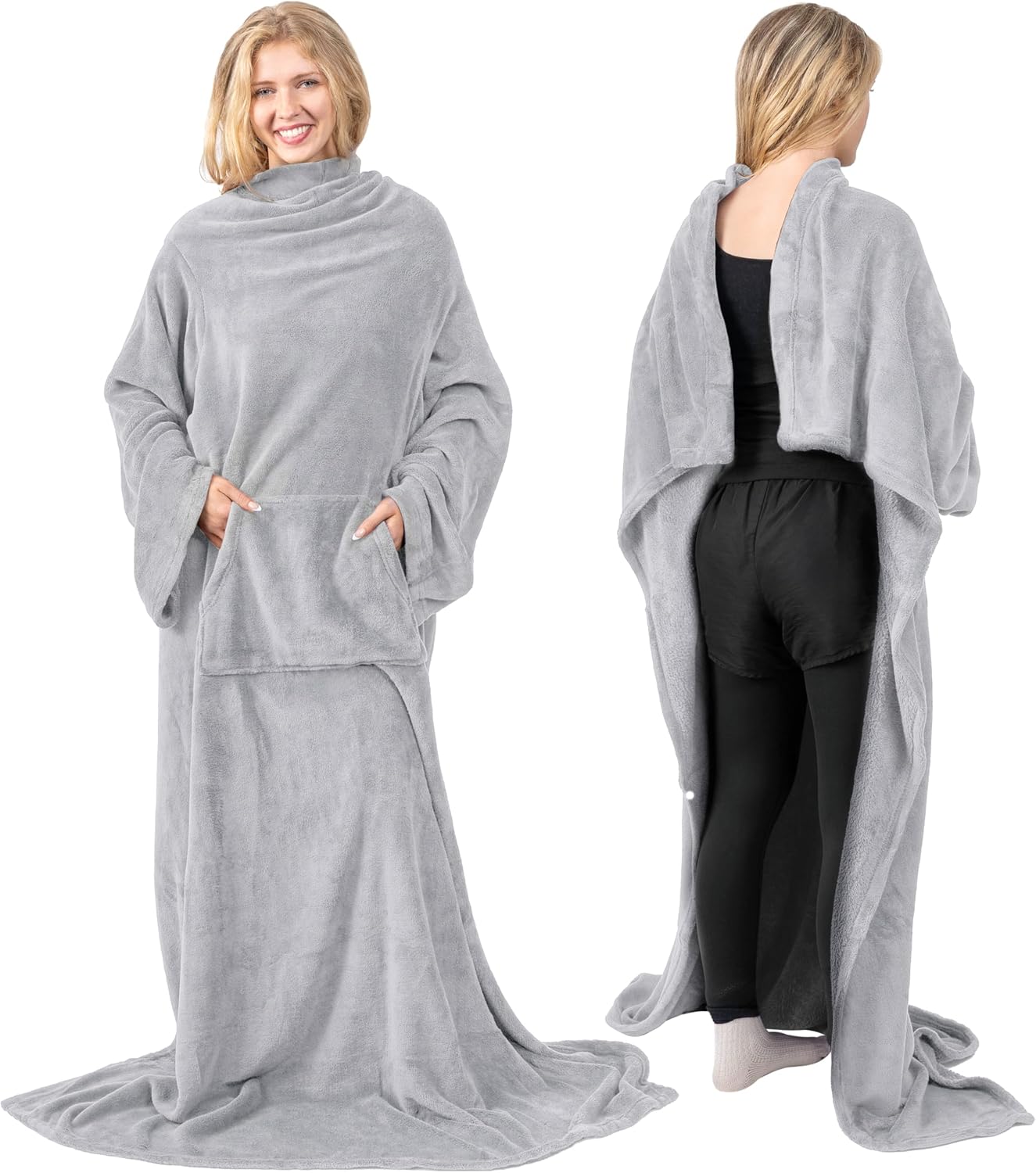 PAVILIA Blanket with Sleeves for Adult Women Men, Soft Warm Wearable Blanket Fleece Wrap Throw, Robe Blanket Gift