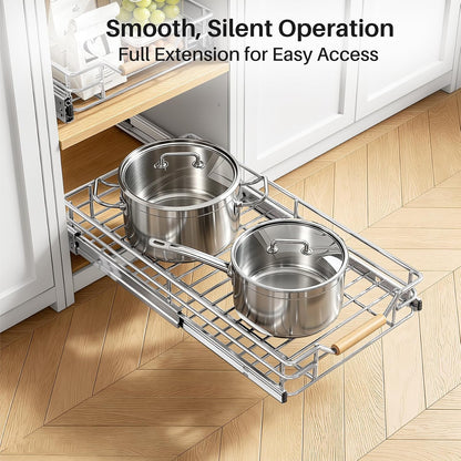 Pull out Cabinet Organizer, 15"W X 21"D, Heavy Duty Smooth Sliding Under Cabinet Shelves for Pots and Pans, Full-Extension Roll out Drawers, Slide out Organization for Home Kitchen Pantry