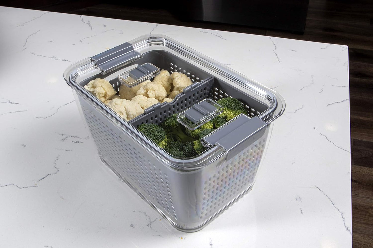 Kitchen Spaces Stackable Fridge Storage Colander Containers, Variety Pack | 3 Sizes to Store Fresh Produce, Organize Washed Fruits and Veggies, Snap and Seal Lids with Adjustable Vents, Hand Wash Only