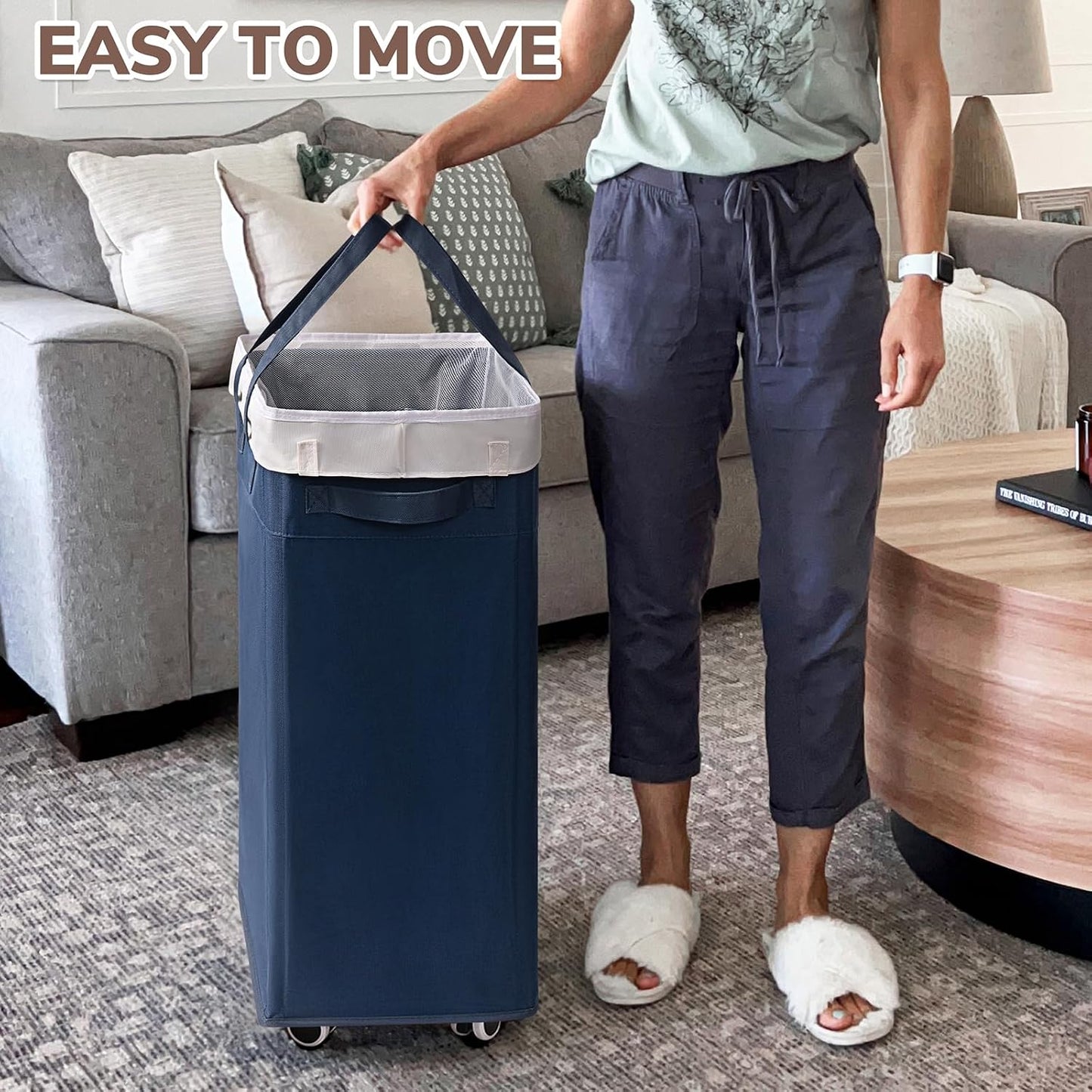 CHICVITA 75L Large Rolling Laundry Basket with Wheels & Wash Bag, Grey | Collapsible design saves space for corner dorms. Removable wash bag for easy laundry transport