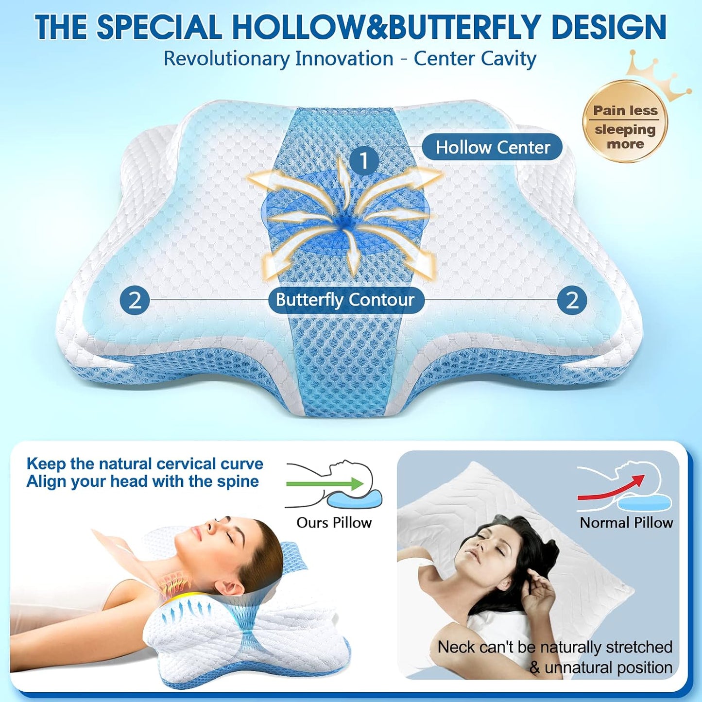 CHxxy Memory Foam Pillows, Cervical Pillow for Neck & Shoulder Pain Relief | Ergonomic Contour Bed Pillow, Soft for Side Sleep Stomach Sleeping and Back Sleeper-Queen Size&Grey