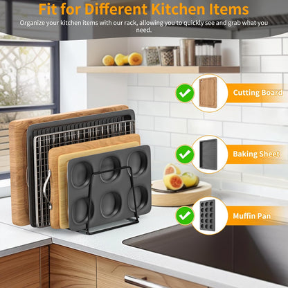 Cutting Board Organizer Kitchen Organizer Rack for Cutting Board, Bakeware, and Cookie Sheet, 5-Slot Heavy-Duty Steel Cookware Holder,Rust-Resistant with Anti-Slip Feet (1, Small)