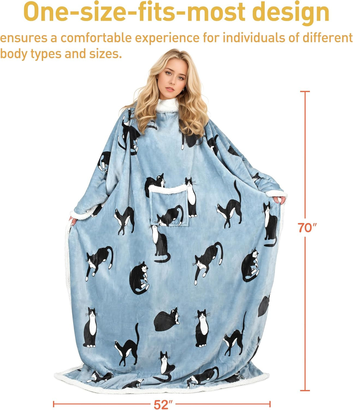 Catalonia Sherpa Wearable Blanket with Sleeves and Pocket for Adults