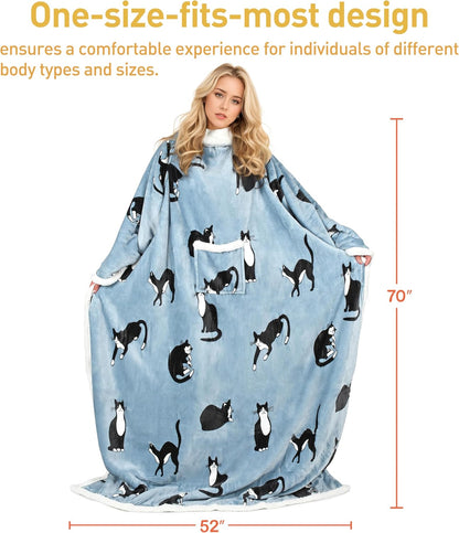 Catalonia Sherpa Wearable Blanket with Sleeves and Pocket for Adults