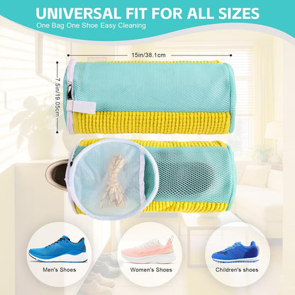Shoe Washing Machine Bag Reusable Sneaker Washing Bag with Built-in Fluffy Brushes for 360° All-Around Cleaning, Laundry Shoe Bag is Designed for Washer and Dryer （Yellow 2pcs）