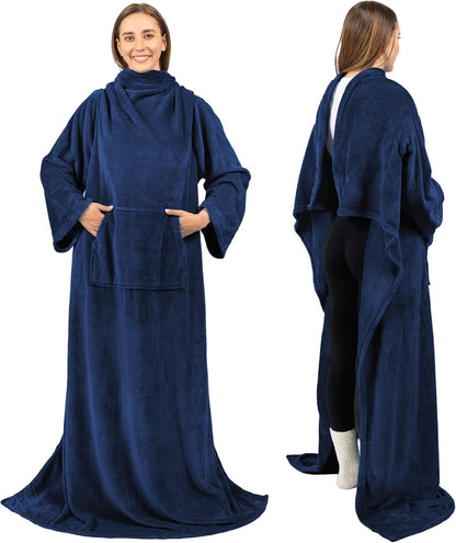 PAVILIA Blanket with Sleeves for Adult Women Men, Soft Warm Wearable Blanket Fleece Wrap Throw, Robe Blanket Gift