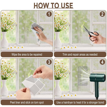 15 Sheets Window Screen Patches Repair Kit Gray 3 Sizes Fiberglass Patches | Self-Adhesive Fiberglass Screen Repair Patches in 3 Sizes, Quick Fix for Window Screen Tears & Holes, Grey