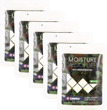 Zarpax Moisture Absorber Sachets Activated Charcoal 7.5 oz/212g - Remove Excess Moisture In Air & Odor - Desiccant Dehumidifier for Closet, Drawer, Storage - Dampness & Humidity Control - Set of 5