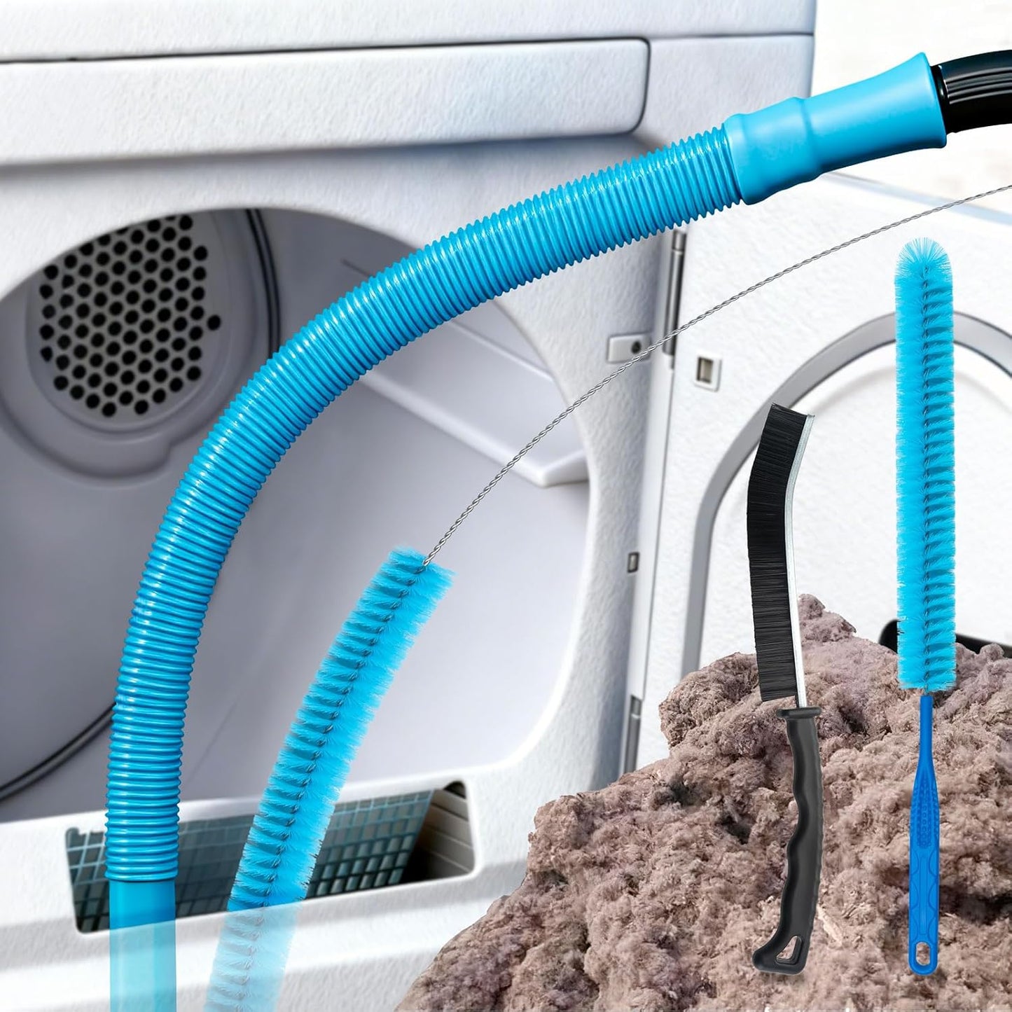 4 Pieces Dryer Vent Cleaner Kit | Vacuum Hose Lint Trap Clean Tool | Dryer Vent Cleaning Hose Duct Brush Attachment | Laundry Clothes Air Vent Machine Filter Lint Removal Snake