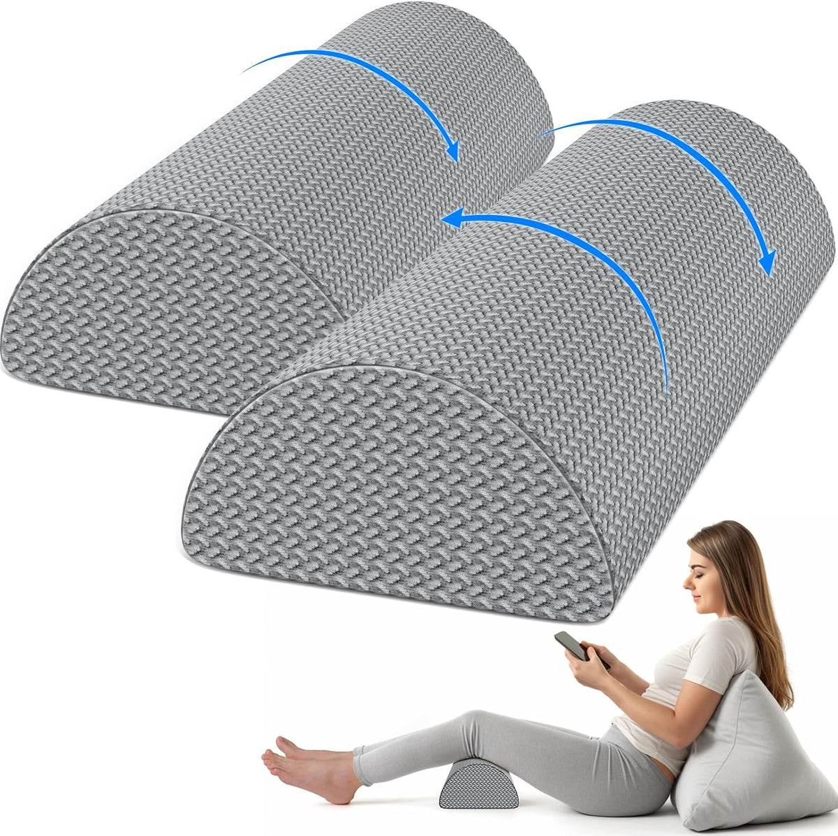 Knee Pillow for Back Sleeping Memory Foam Half Moon Bolster Pillow for Legs