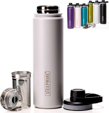 The Tea Spot Steepware Tea Tumbler and Thermos, 22oz, Tea Bottle with tea infuser for loose leaf tea or iced coffee, Sleek Double Wall Tumbler & Insulated Travel Bottle - Olive