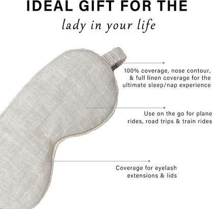 Eye mask Pure Linen Sleep Mask with Elastic Band, No Pressure On Eyes,Side Sleeper Eye Cover Organic Cotton Core Blindfold,Napping & Yoga Travel Essentials (Natural)