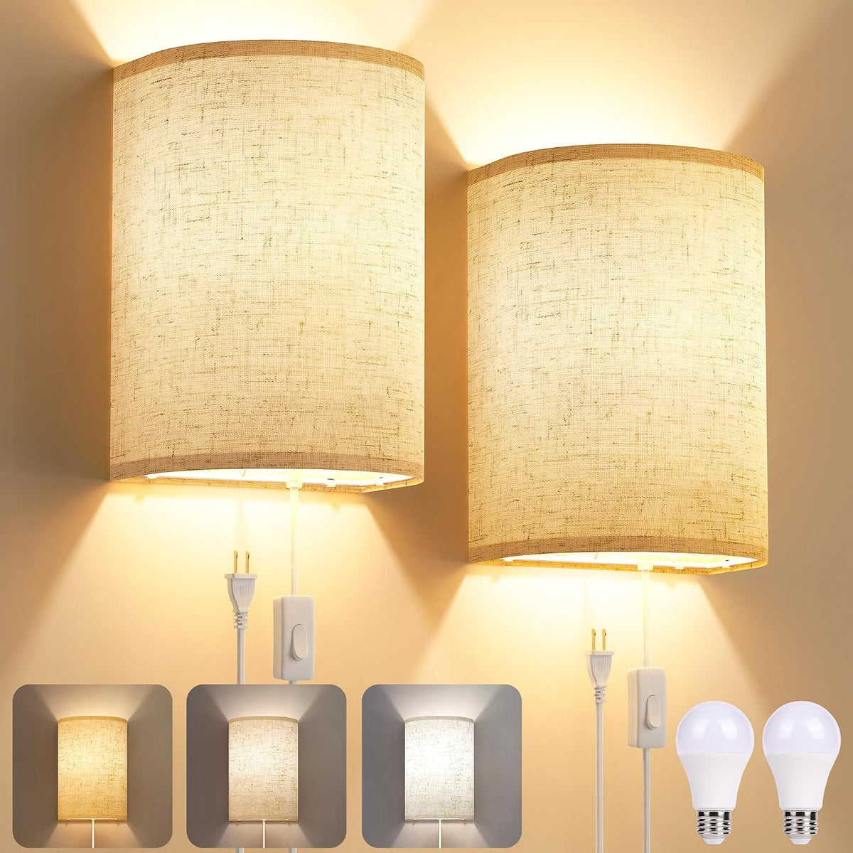 Battery Operated Rechargeable Wall Sconce Set of Two with 10000mAh Battery