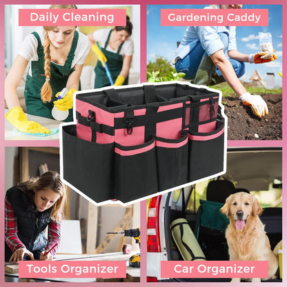 SCAVATA Wearable Cleaning Caddy, Cleaning Caddy Supplies Organizer with Handle & Shoulder Straps for Housekeepers, Under Sink & Car Cleaning Tool Organizers Bag with 4 Foldable Divider (NavyBlue)