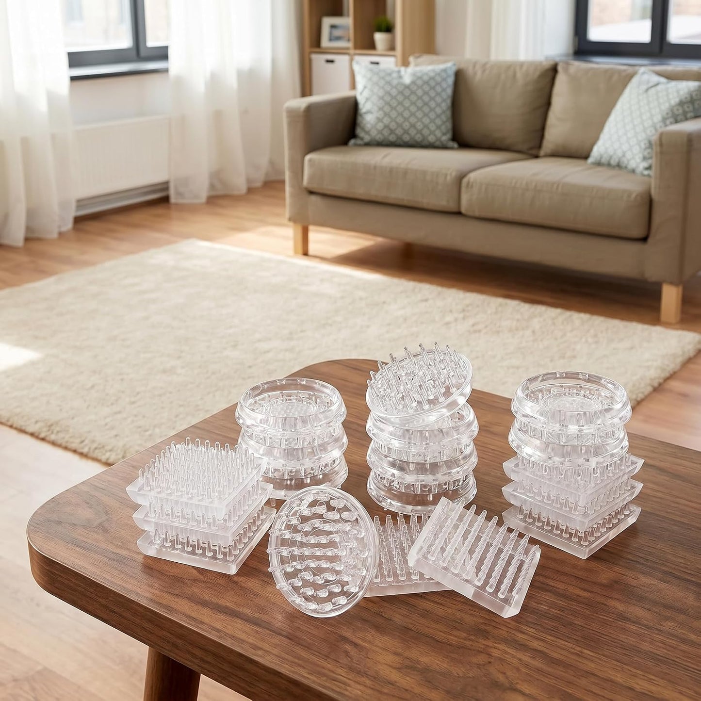 Carpet Caster Cups, Spiked Plastic | 18 Pieces Round and Square Furniture Cups for Sofas, Tables, Chairs, Bookcases and Carpet Protection