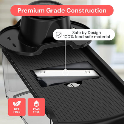 Fullstar Pro Mandoline Vegetable Slicer, Grater & Spiralizer with Container | 6 in 1 Fruit Cutter, Cheese Grater & Spiralizer with Safety Gloves, Stainless Steel Blades & Container (Black)