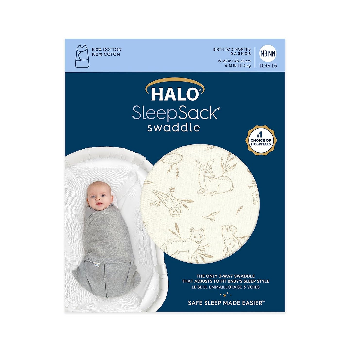 HALO 100% Cotton Sleepsack Swaddle, 3-Way Adjustable Wearable Blanket, TOG 1.5, Pink Floral, Newborn, 0-3 Months - Colors B