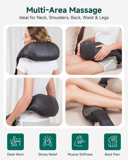 Snailax Shiatsu Neck & Shoulder Massager with Heat, Deep Tissue Kneading Back Massager for Pain Relief, Massage Pillow for Neck, Shoulders, Upper Lower Back, Legs Gift for Men Women(Not Cordless)