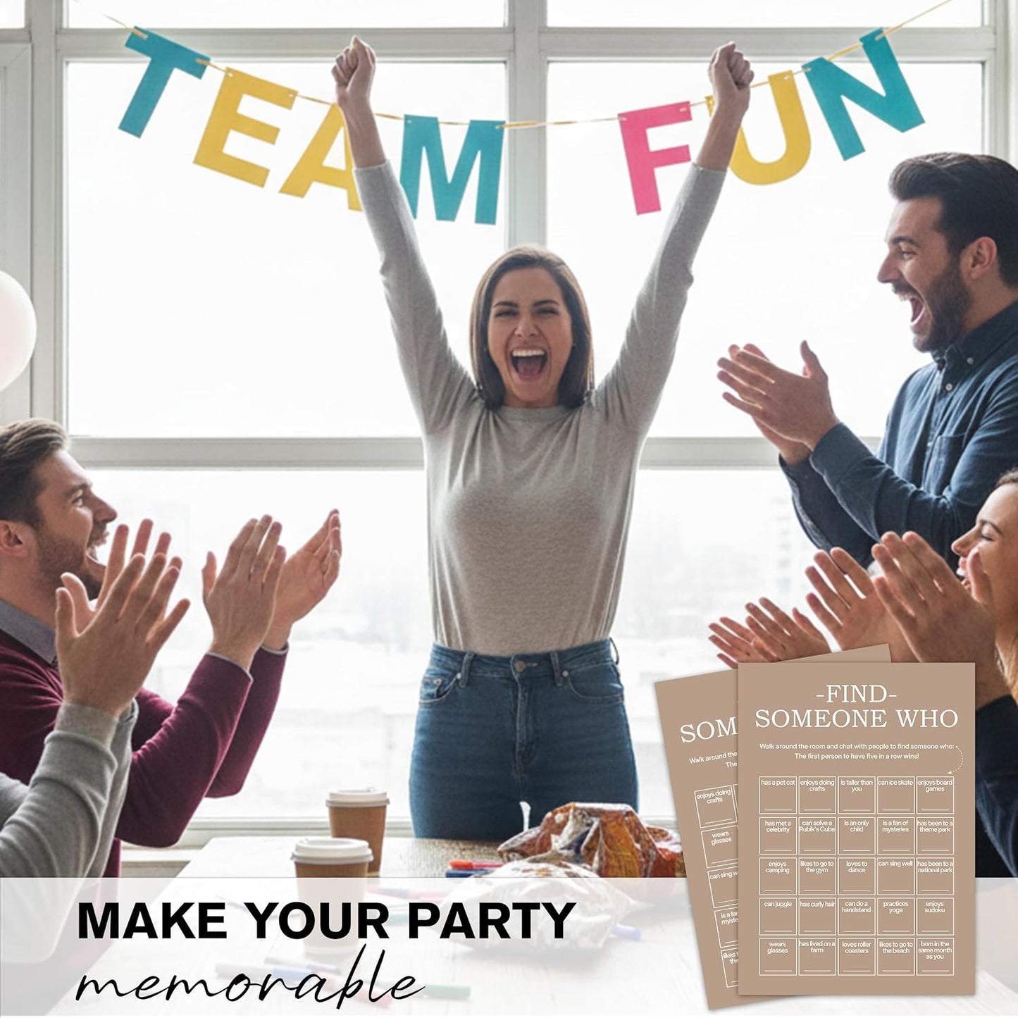 Find Someone Who Bingo Cards, 25 Unique Sheets, Team Building Games for Work, Icebreaker Fun, Engaging Office Games, Team Building Activity for Employees and Groups - Brown