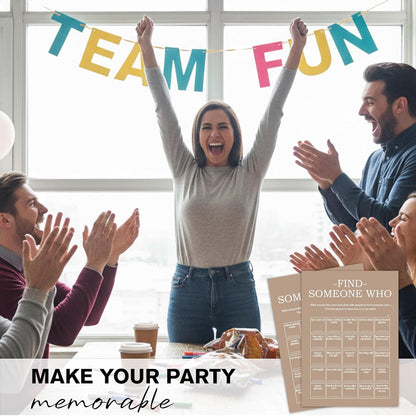 Find Someone Who Bingo Cards, 25 Unique Sheets, Team Building Games for Work, Icebreaker Fun, Engaging Office Games, Team Building Activity for Employees and Groups - Brown