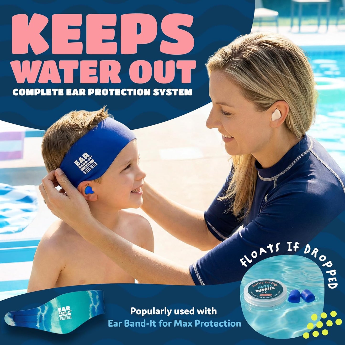 Earvolution Floating Putty Buddies Swim Earplugs - Doctor-Invented, Made in USA, Moldable Premium Silicone Plugs Help Prevent Swimmer's Ear, 3 Pair Pack - Blue/Yellow/Green