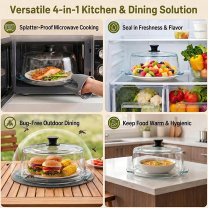 Glass Microwave Splatter Cover With Silicone Mat | Heat-Resistant Borosilicate Glass, Splatter Protection,Anti-Scald Handle,Dual Steam Vents, BPA-Free,Dishwasher Safe