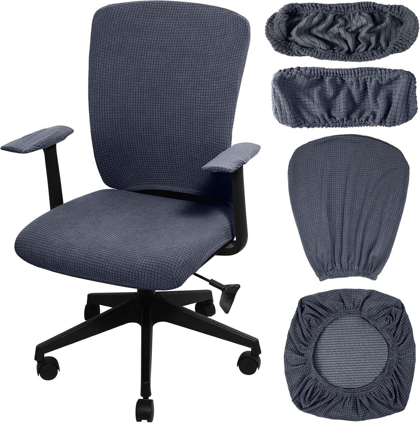 Tallew 4 Pcs Office Chair Covers Set Computer Universal Protective Stretchable Chair Seat Covers Desk Armrest Slipcovers Pads Office Cushion Backrest for Rotating (XL,Silver Gray)