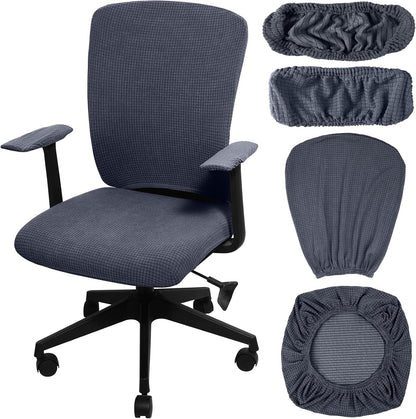 Tallew 4 Pcs Office Chair Covers Set Computer Universal Protective Stretchable Chair Seat Covers Desk Armrest Slipcovers Pads Office Cushion Backrest for Rotating (XL,Silver Gray)