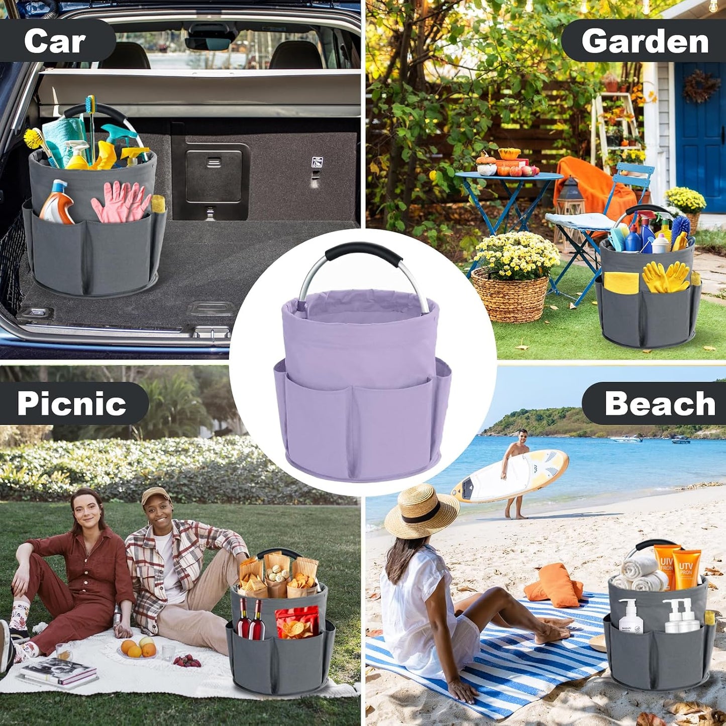 Cleaning Caddy with Handle, Cleaning Products Organiser, 17L Foldable Storage Basket, Cleaning Caddy Organiser, Portable Multi Cleaning Bucket Bag for Home, Garden (Black)