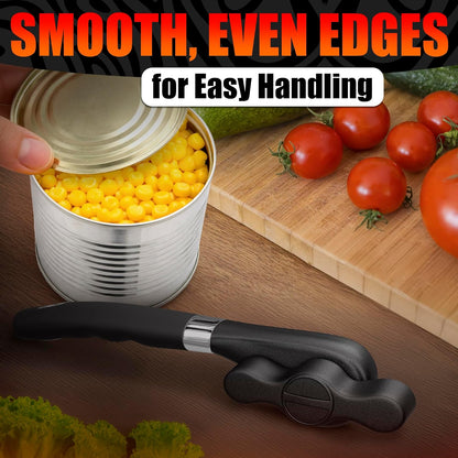 Can Opener Smooth Edge Side Cut – Stainless Steel Manual Can Opener with Ergonomic Handle, Handheld Can Openers for All Can Sizes, No Sharp Edges, Reusable Lid, Easy Turn Knob for Everyday Kitchen Use
