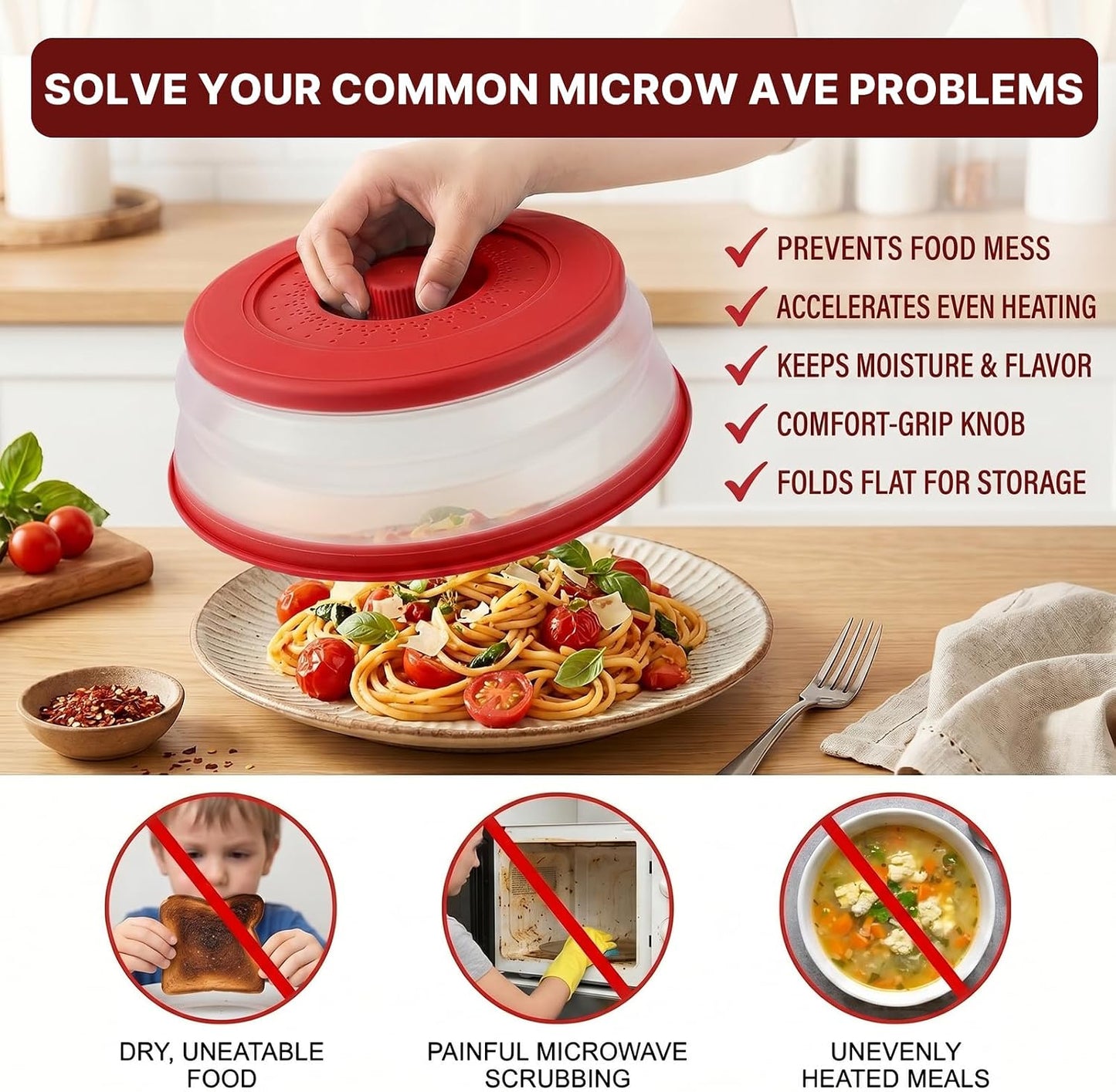 10 Inch Microwave Splatter Cover Vented for Food, Collapsible Splatter Guard with Handle, Anti-Splatter Plate Lid for Kitchen Fruit Vegetables, Dishwasher-Safe Easy Clean (black)