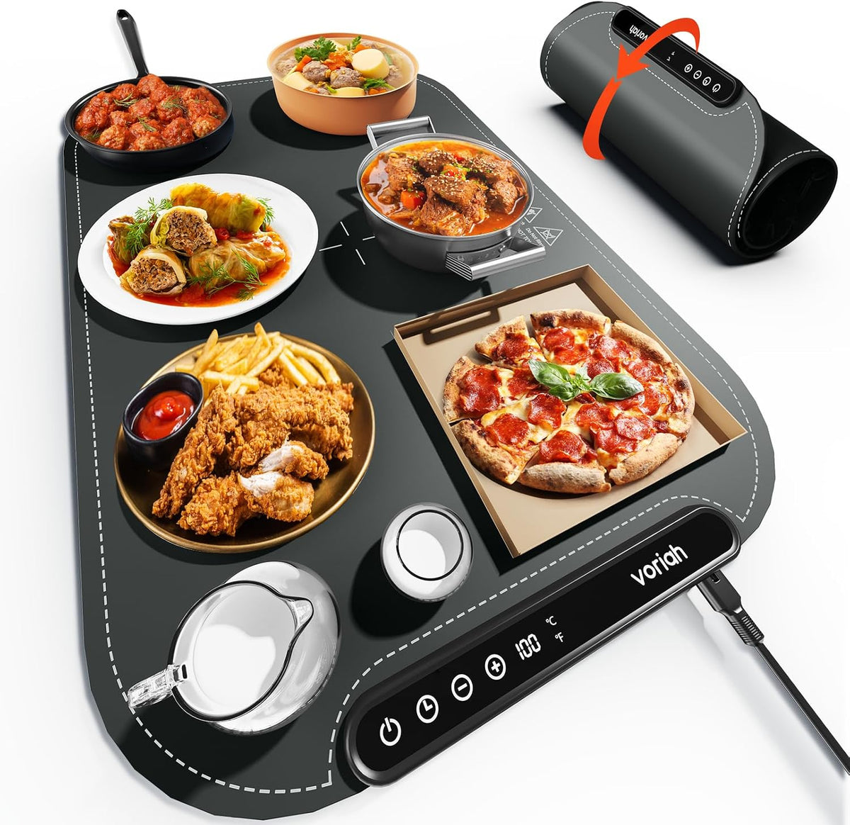 Warming Mat for Food, Voriah Electric Warming Tray with 3 Temp Settings & Auto Shut-Off, Food Warmer with Thick Silicone Surface to Keep Food Warm at Buffet, Parties, and Family Use（Dark Blue）